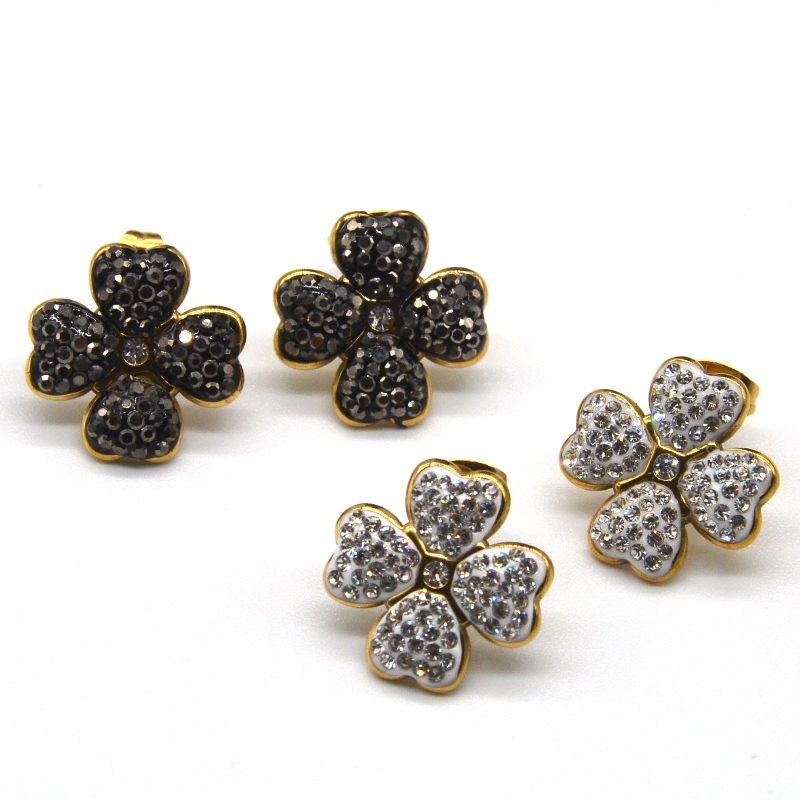 Firkløverøreringe, velegnet til piger og damer, elsker hjerteformede sort \/ hvide øreringe, Kina Ruifanbao smykkeforarbejdningsfabrik