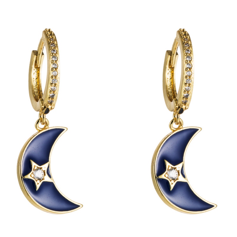 Europæisk og amerikansk grænseoverskridende mode minutter Vind enkle øreringe drypning olie måne stjerner kobber indlagt zircon regnbue serie øreringe kvinder