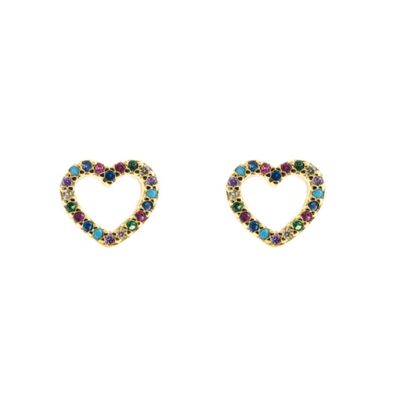Europæiske og amerikanske mode øreringe kobber micro-inlaid farve zircon guldplettede regnbue øreringe hip-hop hjerteformede kvinders øreringe