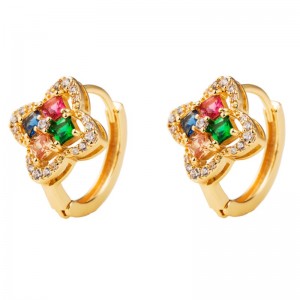 Europæisk og Amerikansk Mode Retro Ønsker Aliexpressnye kobberbelagte guldblomstformede øreringe med farvede zircon øreringe