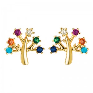 Europæisk og amerikansk kobberbelagt ægte guld mikroindsat farve zircon ørestikker, personlige øreringe tilbehør, fashionable temperament blomster kvinders øreringe