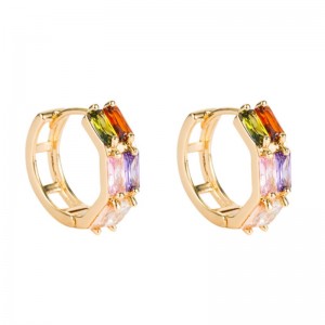 Grænseoverskridende kilde udenrigshandel geometrisk dobbelt række zircon øreringe kvindelige kobber micro-inlaid farve zirconium hip hop øreringe øreringe engros