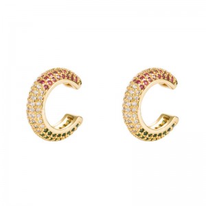 INS European and American Earrings Gold Plated Messing med Color Zircon Øreringe Hip-Hop Mænd og Kvinder Uden Pierced Ear Clips